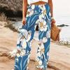 Pantaloni Larghi Estivi da Donna per la Spiaggia Stampa Floreale Vita Alta Elastica Vestibilità Larga Casual da Vacanza Pantaloni Palazzo