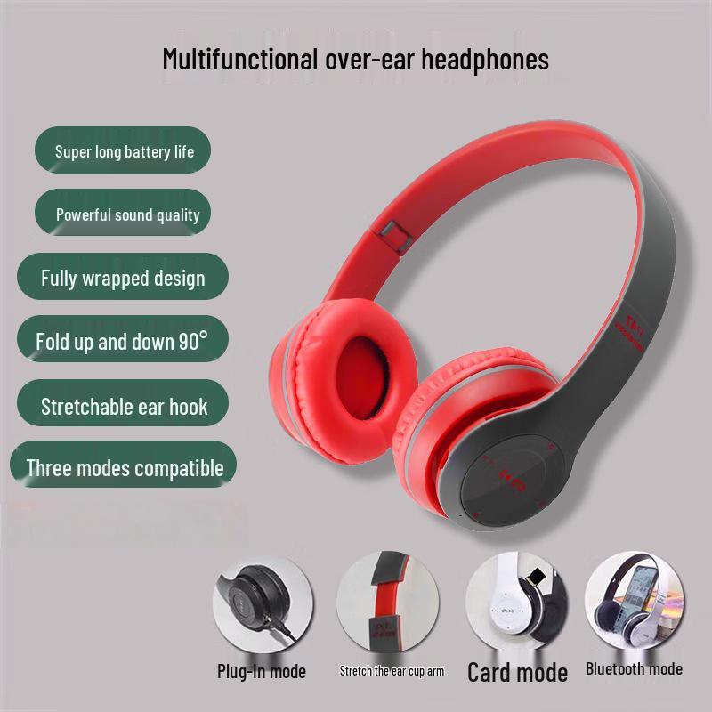 Bluetooth Over-Ear Wireless Headset P47: Foldable, Sports Design, Heavy Bass, Card Slot, Comfortable Fit.