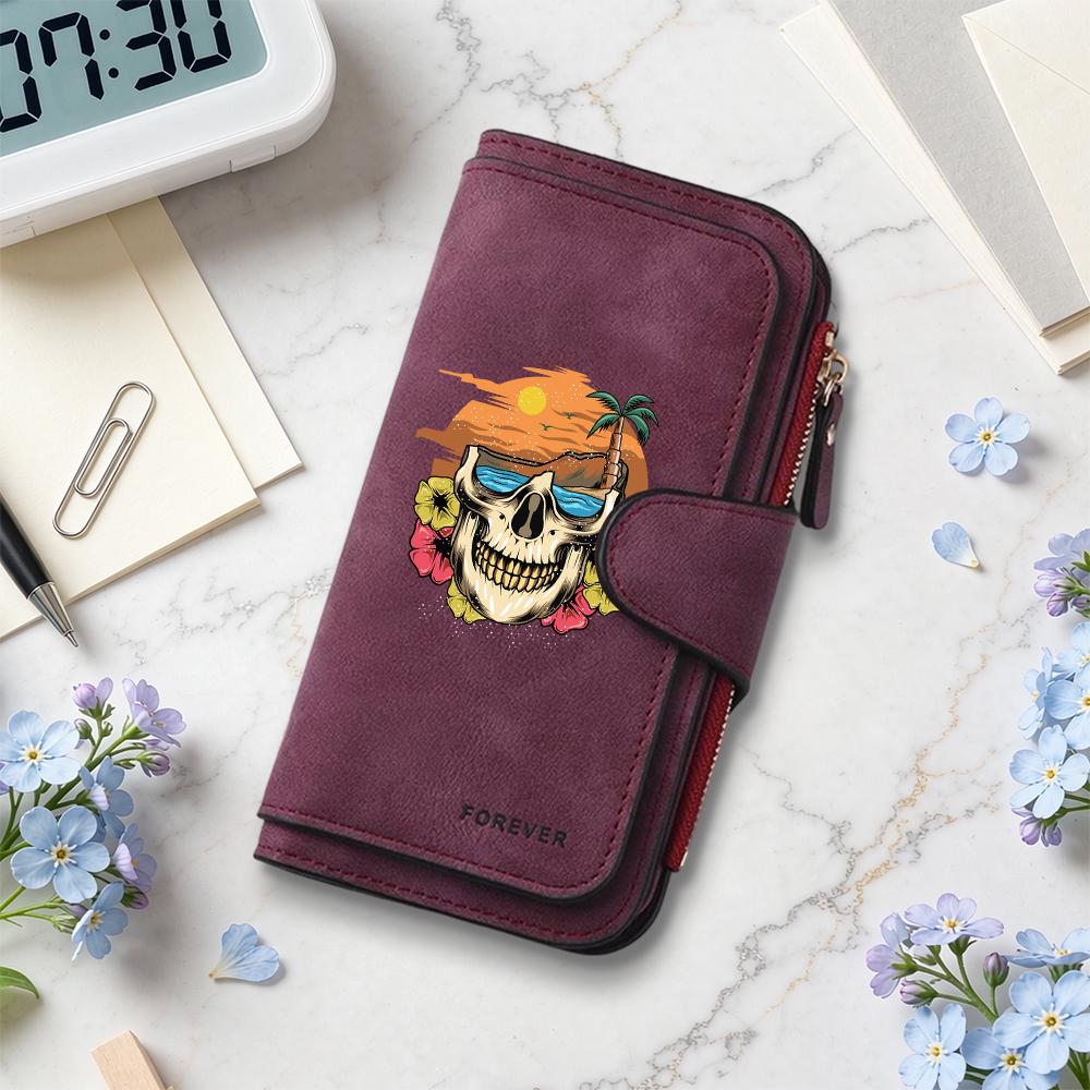 Gothic Skull Pattern Multi Slot Long Fashion Wallet Cool Durable Casual Daily Use Purse