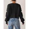 Women Loose Long Sleeve V Neck Cropped Hand Crochet Flower Patchwork Cardigan Sweater