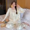 Autumn Spring Pajama Women New Golden Velvet Girls Lace Loungewear Set Square Neckline Sweet Leisure Loose Comfort Homewear Suit
