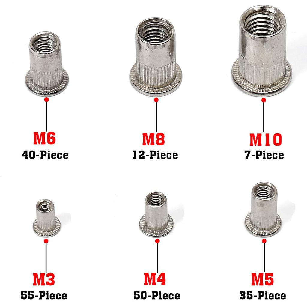 Stainless Steel   M3  M5 M6 M8 M10 ert Threaded Insert Riv Assortment Kit 199 Pieces
