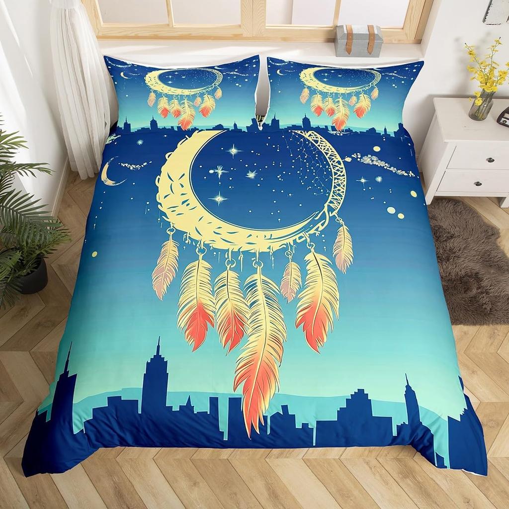 Bohemian Soft Duvet Cover Set Dreamcatcher Geometric Feather Print Beding Set King Quen Sized Dimensions Rom Decor Microfiber Warm Comforter Cover