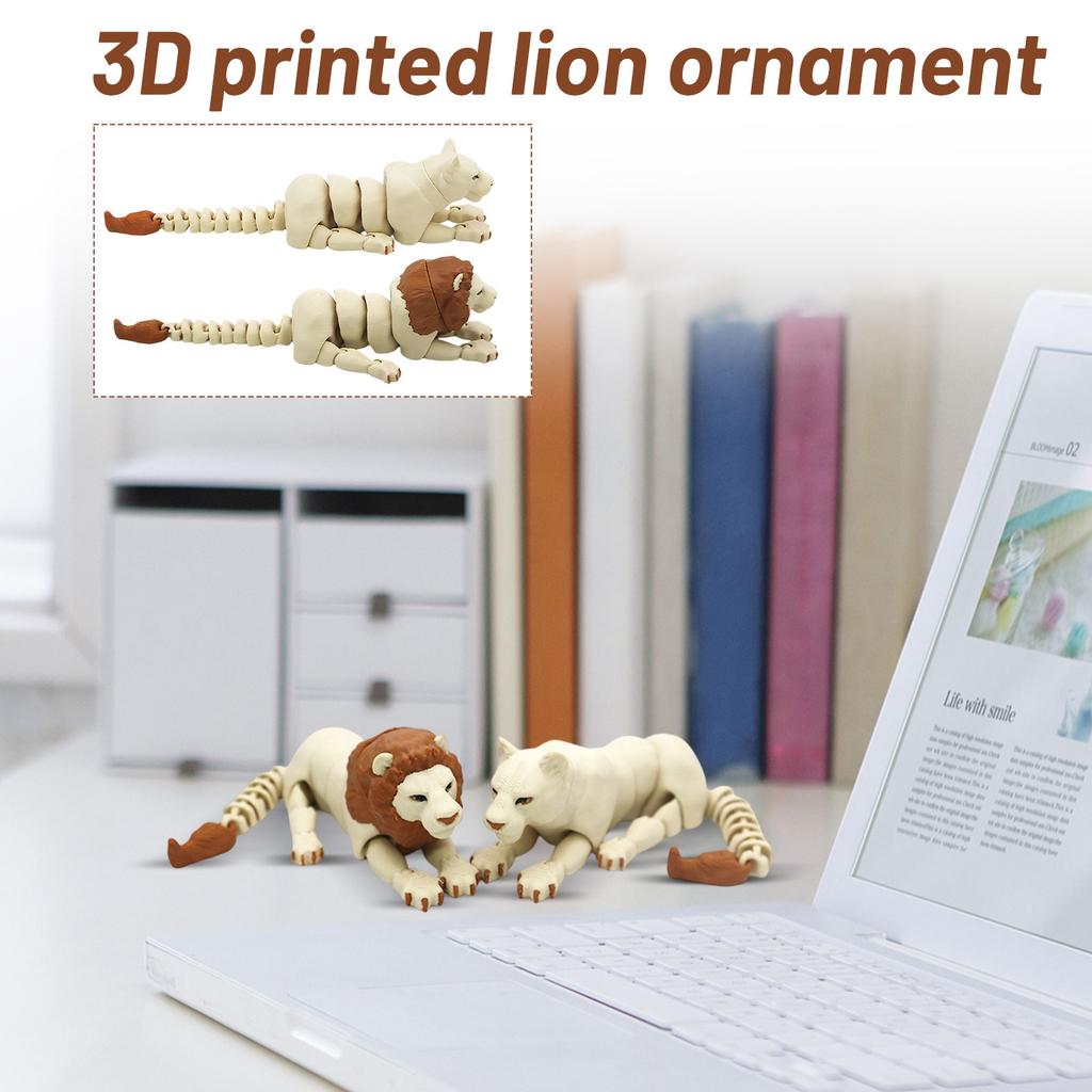 3D Printed Articulated Lion Figurine Model with Movable Joints Realistic Animal Sculpture for Display and Collection