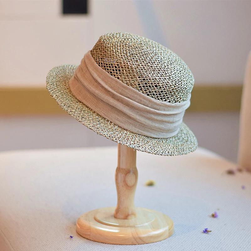 Французский Британский Ретро Плетеная из Морских Водорослей Полая Соломенная Цилиндр Женская Летняя Маленькие Поля Короткие Поля Плоская Вершина Соломенная Шляпа Пляжная Шляпа розовый