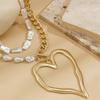 Women's Fashion Big Heart Pendant Necklace Exaggerated Unique Baroque Pearl Chain Love Heart Pendant Double-layer Necklaces