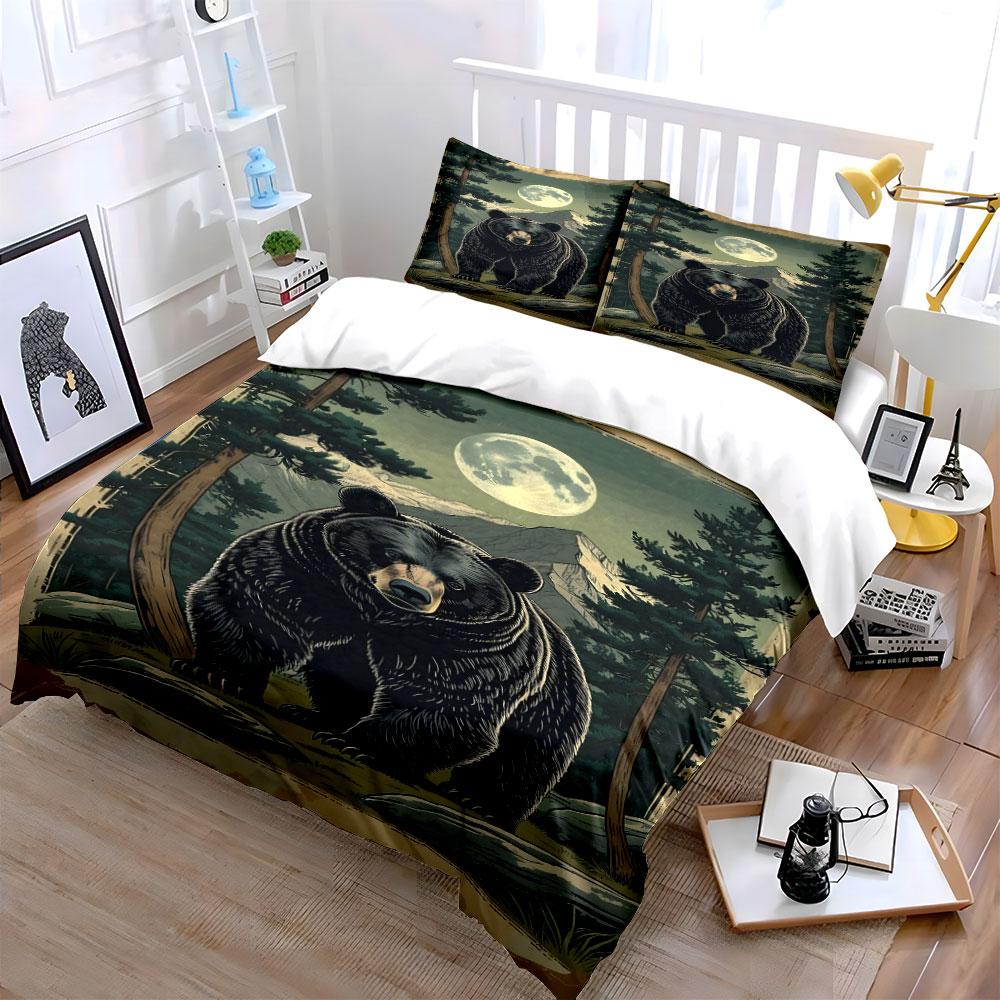 Bear, forest, moon, mountains. Bedding sets Duvet cover sets Duvet covers Pillowcases(1*Duvet Cover 2*Pillowcases without duvet insert)