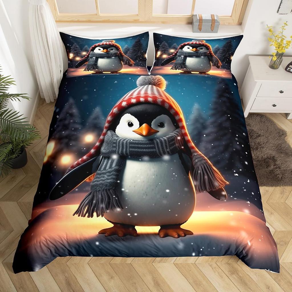 Cartoon Penguin Duvet Cover Full King for Girls Boys New  Gift Christmas Theme Bedding Set Christmas Tree Comforter Cover