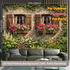 2D Vintage Ivy Wall Backdrop, Countryside Window with Flowers Party Background