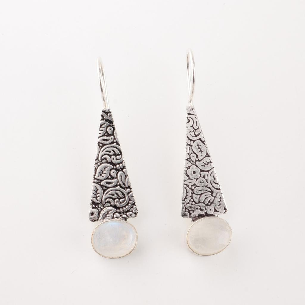 Natural Rainbow Moonstone Gemstone 925 Sterling Silver Handmade Earrings 1.9" EE-165-26