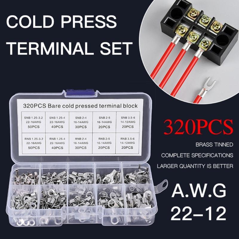 320 Pcs Non-Insulated Ring Fork U-Terminal Connector Wire Connector Durable