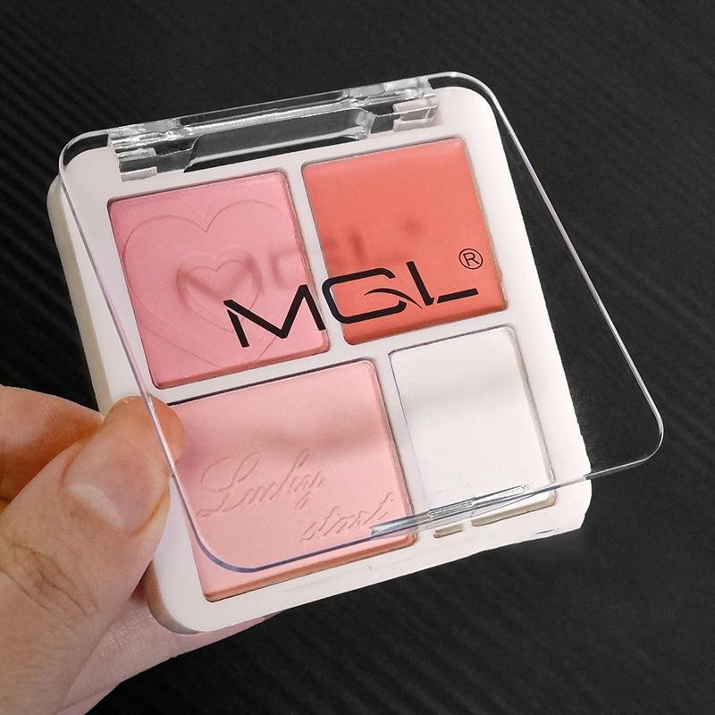 4 Farben Rosa Pfirsich Rouge Puder Creme Palette Highlighter Matt Expandierende Farbe Aufhellendes Gesichts Rouge Make-up Wangenfarbe