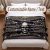 Skull Gothic Theme Soft Blanket Personalized Custom Name Text Print Warm Blanket Home Sofa Bedroom Decor