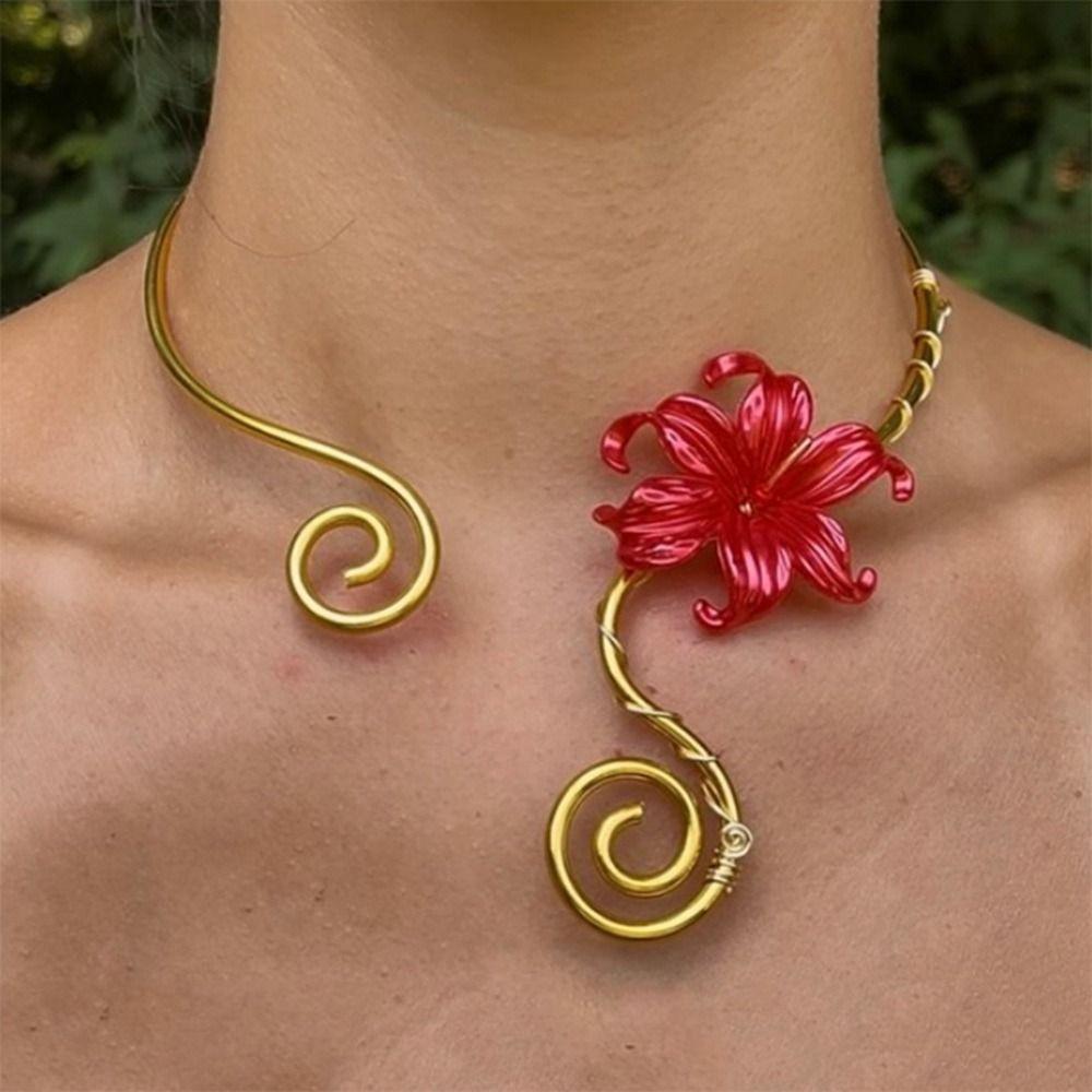 Spiral Adjustment Iris Flower Necklace Flower Pattern Women Necklace Fashion Collar Necklace