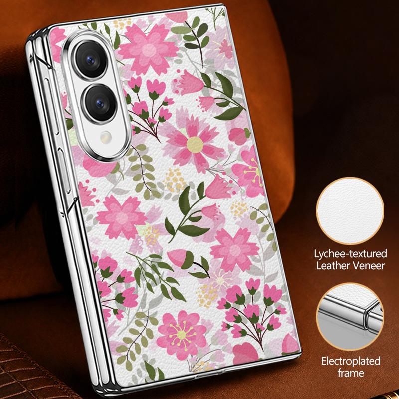 Tropical Leaf Floral Case For Samsung Galaxy Z Fold 8 Ultra 7 6 5 4 Z Fold8 Fold7 Fold6 Fold5 Luxury Plating Leather Skin Phone Cover