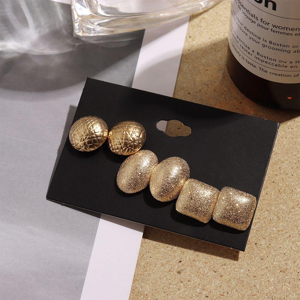 

3Pairs/Set Charm Fashion Jewelry Round Oval Punk Geometry Pattern Scrub Gold Earrings