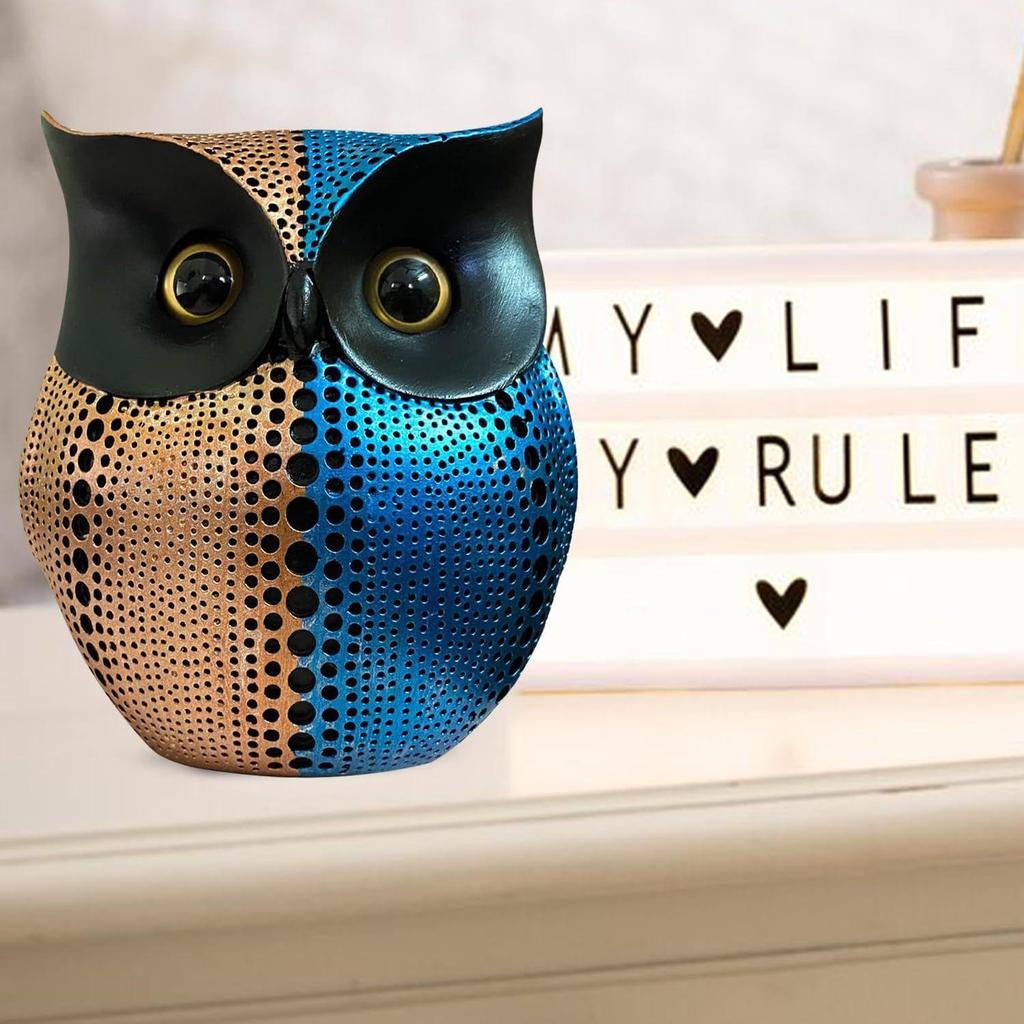 Modern Classy Happy Owl Resin Art Figure Showpiece (Pack of 1, Pink & Blue)