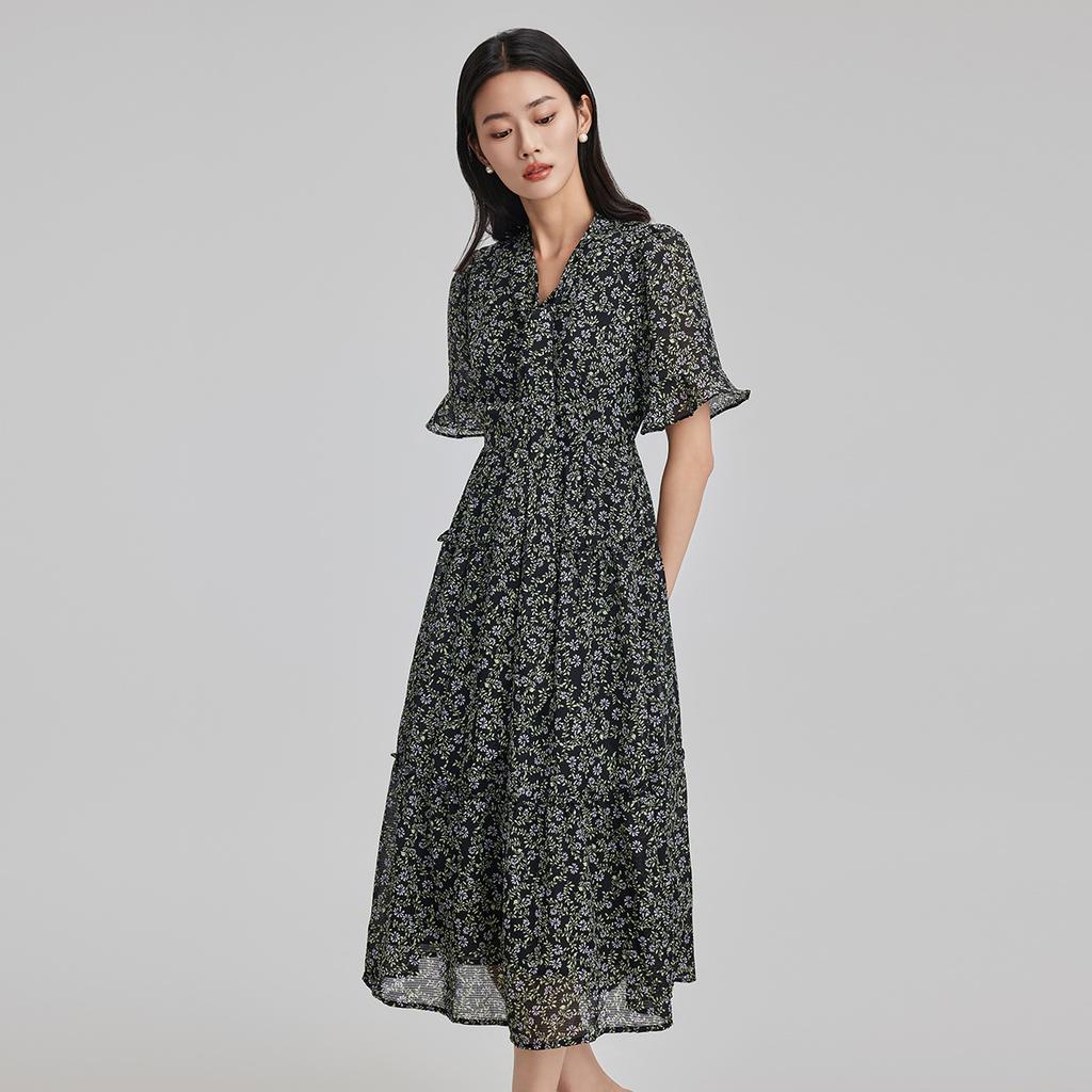 Ladies' Temperament Slimming Dress 2025 Summer Thin Cut Age Reducing Floral Skirt High-end Mid Length Skirt