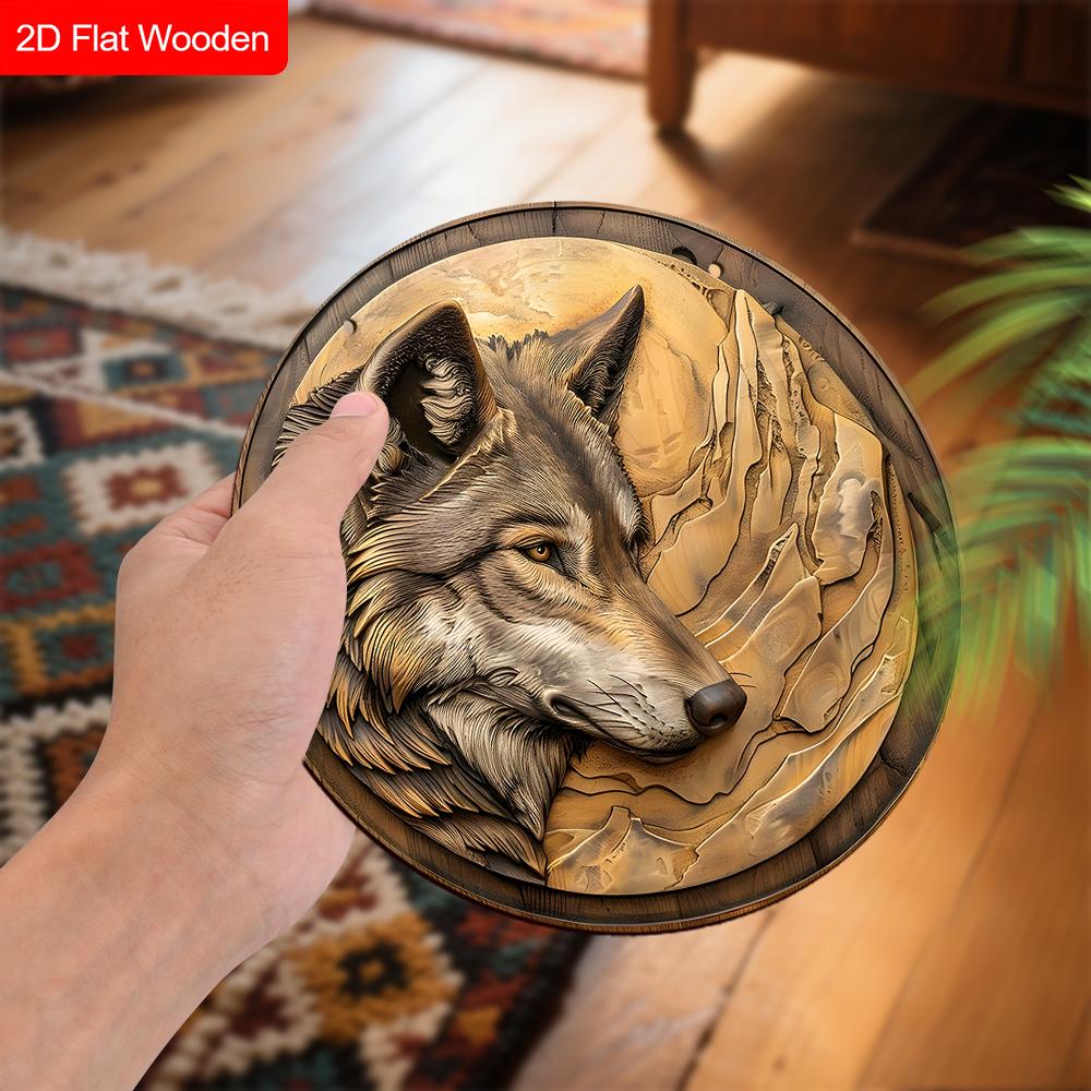 Unik träskylt med vargmönster - Rustik rund skylt för ytterdörr, vägghängande dekor - Idealisk present till vän & familj