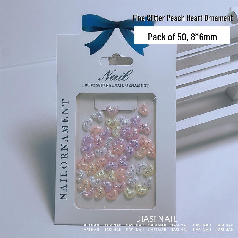 Nail Art Cat Eye Iridescent Heart Resin Rhinestones – Cute Aurora Flat Back Peach Heart Decorations