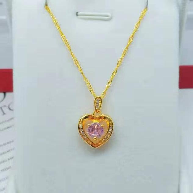 Gold Plated Heart Pendant Necklace with Micro-Paved Diamonds for Women.