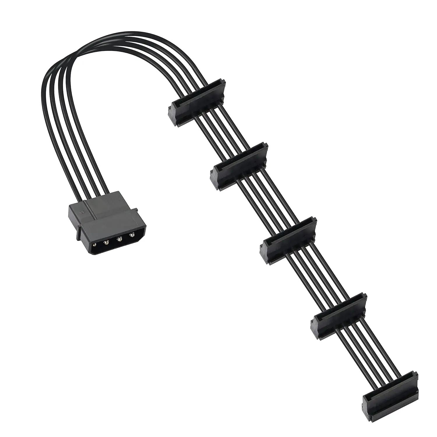 

High Quality 1 Pcs Practical Durable PC Server 4 pins IDE Molex 1 to 5 SATA Power Cable Adapter Splitter Cables 18AWG Black 40cm 50CM