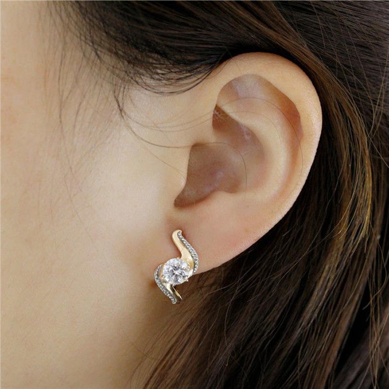 Purple Gold Ear Buckle Inlaid With White Zircon Women'S Color Gold Earrings Rose Gold-Plated Super Fairy Earrings.