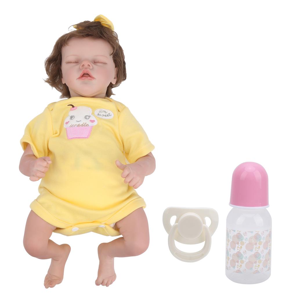 Süße neugeborene Mädchen-Babypuppe Soft-Touch Säugling Reborn-Puppe mit gelbem Kleid 45cm