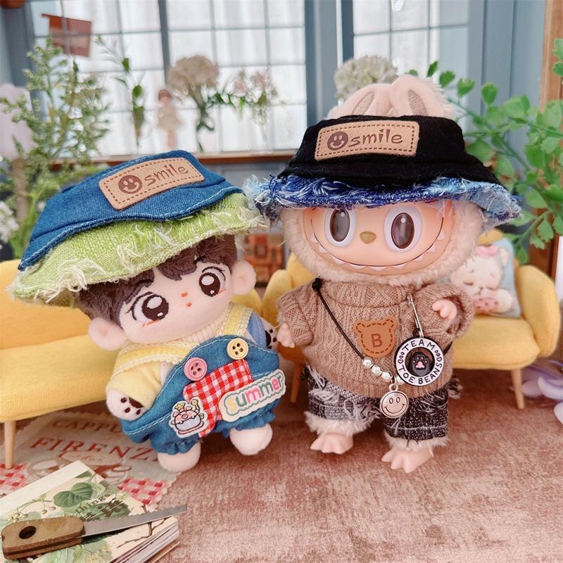 Für 17cm Labubu Hut Sit Party Macaron Outfit Puppe Eimer Fischerhut Niedliche Puppenzubehör Taiyaki Stirnband Kinder Mädchen Spielzeug