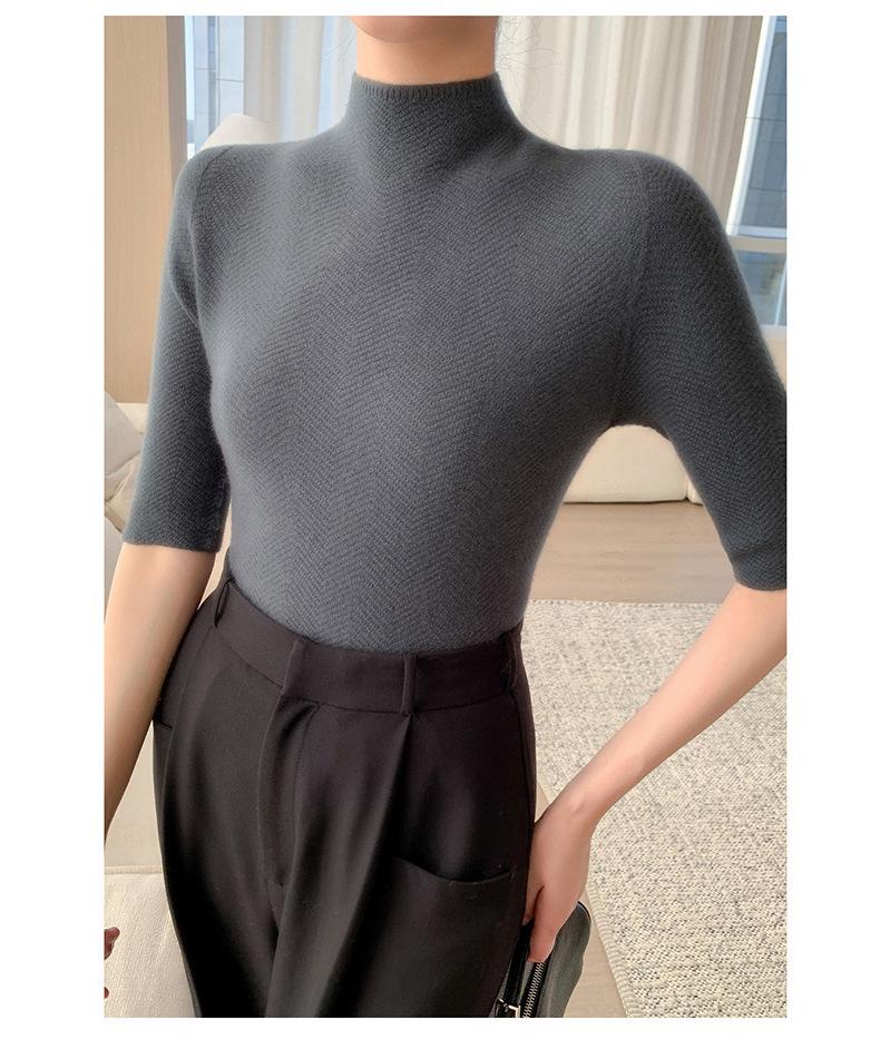 Women's Slim-Fit Knit Sweater: Half-High Neck, Mid-Sleeve, Versatile for Autumn & Winter.