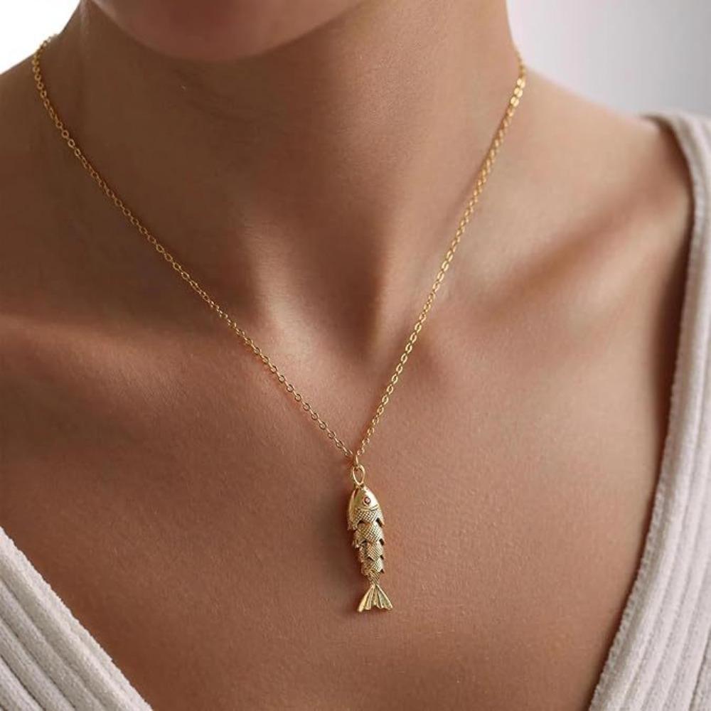 Zierlicher Meeresinspirierter Ketten Schmuck Leichtes Edelstahl Minimalistisch Wasserdicht Sardinen Fisch Mode Anhänger Halskette