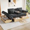 Sofá Seccional com Armazenamento, Encosto Ajustável em 3 Posições, Cama com Gavetas, Tecido de Chenille, Estrutura de Madeira MDF, Porta-copos e Puff com Armazenamento, 217cm, cinza