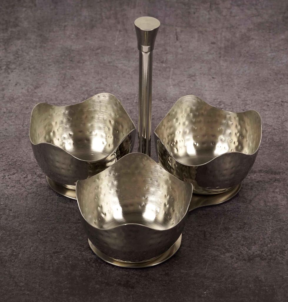 Trifri Pickle Stand For Dinner Table 3 Attached Bowls With Stick Spice & Seasoning Containers Stainless Steel Condiment Containers For Dining