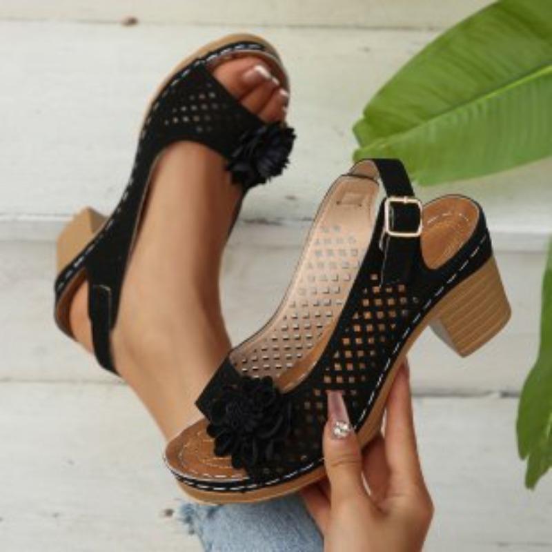 Large Size Flower Thick Heel High Heel Sandals Women's Summer New Fashion Casual Sandals Women