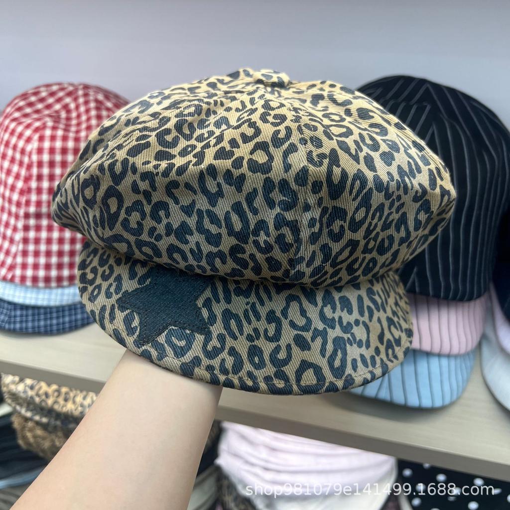 American cool leopard print forward hat women's retro big head circumference bucket hat showing small face soft brim cap new