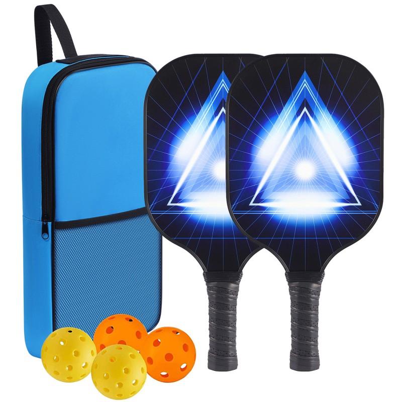 Carbon Fiber Pickleball Paddle Set With Blue Carry Bag 2 Paddles 4 Balls Outdoor Recreational Sport Equipment