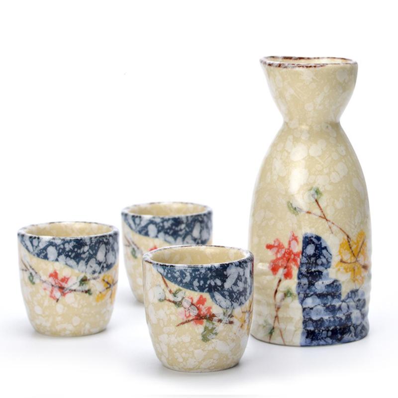 1 Set Japanese Style Sake Wineware Porcelain Underglaze Color Hand-painted Wine Dispenser Ceramic Flagon Liquor Spirits Cups Set