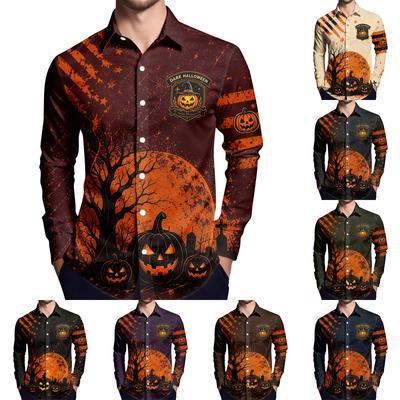 Men's Long Sleeve Button Down Shirt Halloween Print Casual Party Top