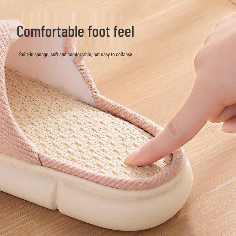 Unisex Breathable Linen Slippers – Indoor & Outdoor, Non-Slip, Silent, for All Seasons, Thick-Soled, 2025 Design.