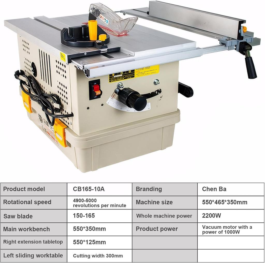 Dust-Free Woodworking Table Saw, 45°/90° Angle Adjustment, Anti-Dust & Low Noise for Flooring/Furniture/DIY