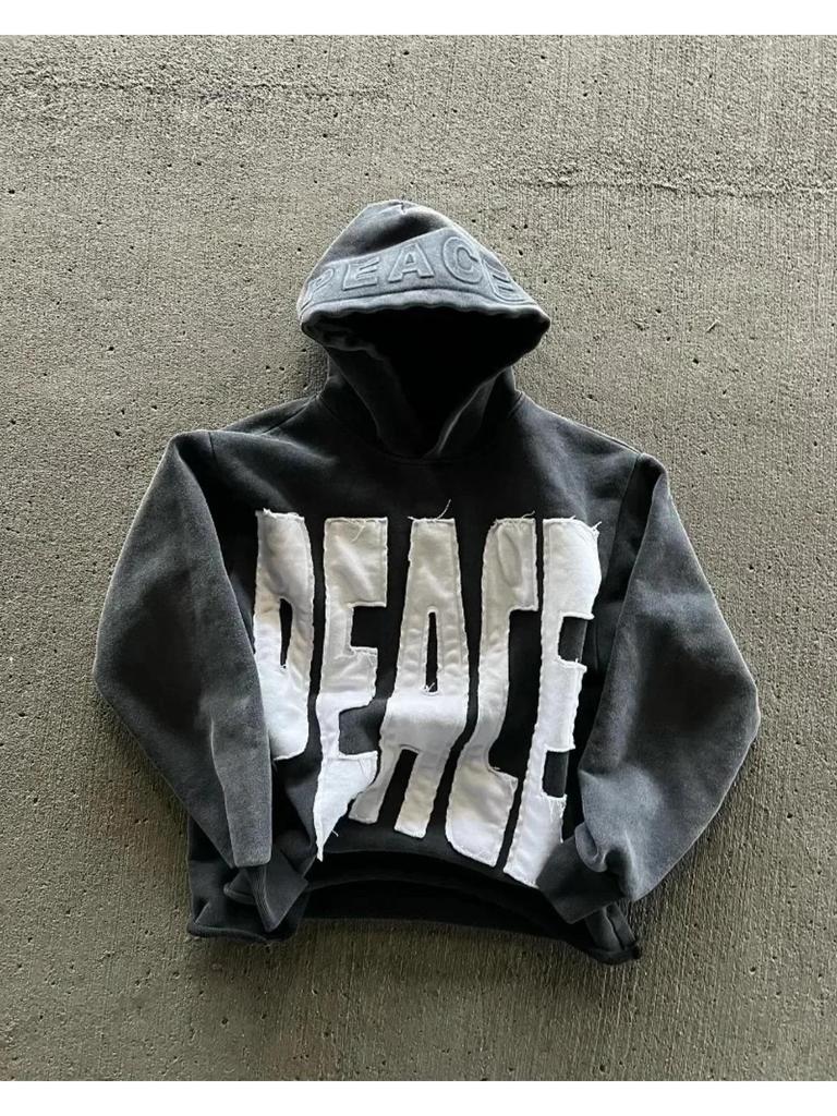 Fashion Harajuku Trend Hoodie Retro Alphabet Embroidery Hoodie Men Y2k Goth Coat Casual Loose Sweatshirt Hoodies