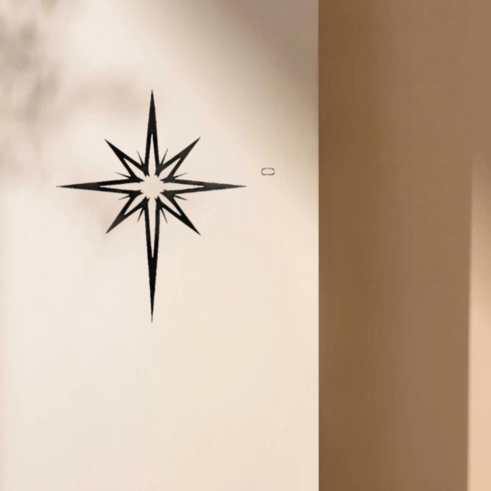 Modern Black Wrought Iron North Star Wall Art, Minimalist Metal Sculpture for Living Room Bedroom Decor, Durable Nordic Home Hanging Decoration