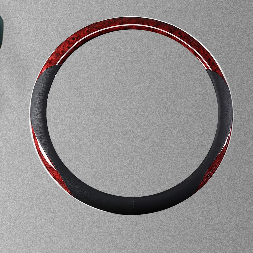 38cm Steering Wheel Cover Faux Leather Carbon Fiber Sweat Absorption Prevent Slip Steering Wheel Protector Red