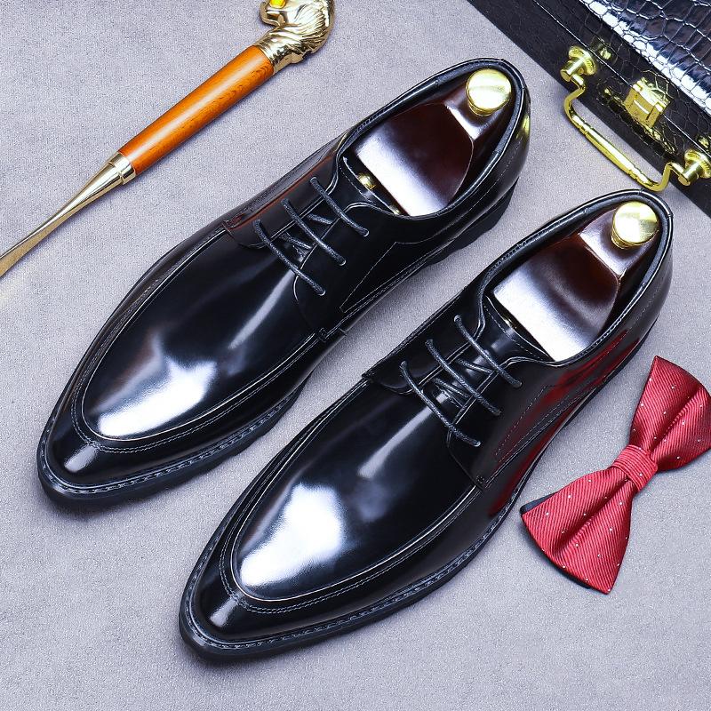 Leather Shoes Men's Genuine Leather Soft Leather Business Dress Shoes Lace-up Platform Patent Leather Shoes