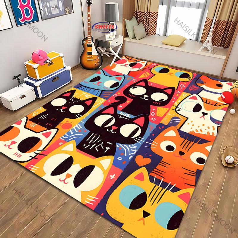 Personalize Cartoon Cat Collage Art Printed Carpet ! Anti-slip Sound Insulation, LivingRoom Bedroom Entrance Door Mat Sofa Rugs
