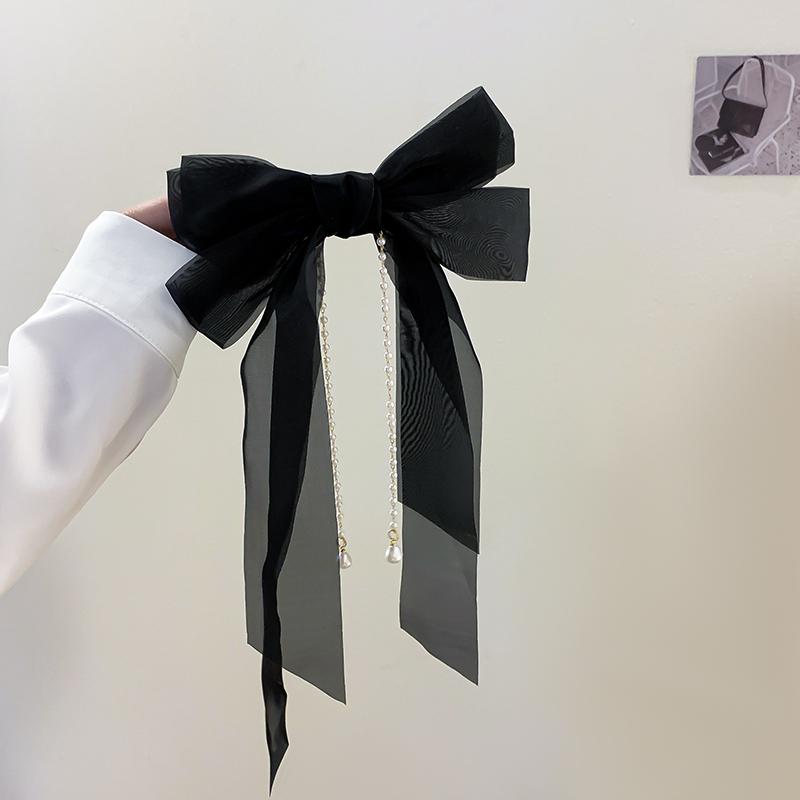Elegant rosettband hårnål för kvinnor långa tofsar pärlnål rosett fläck hårspänne retro pannband flickor håraccessoarer