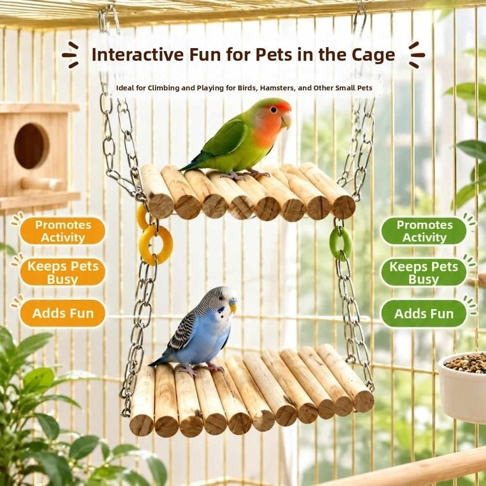 Wood Bird Cage Swing Toy Double-layer Parrot Training Bridge  for Parakeets Budgies Cockatiels