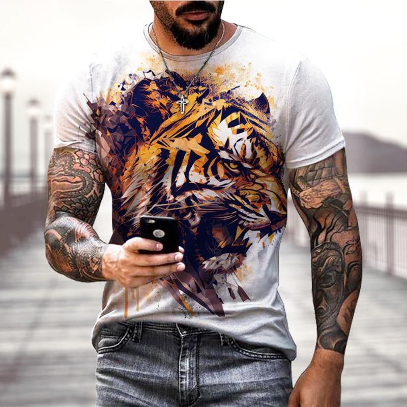 Summer Tees Tops 3D Tiger Print Men's T-Shirt Casual Animal Pattern T Shirt Streetwear Quick Dry Fashion Oversized Clothes