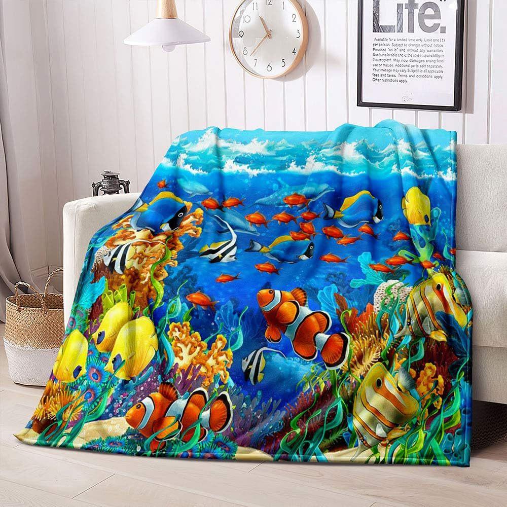Cartoon tropische Fische digital bedruckt Polyester Schlafzimmer Samt Flanell Decke Vlies weiche Sofadecken für Betten