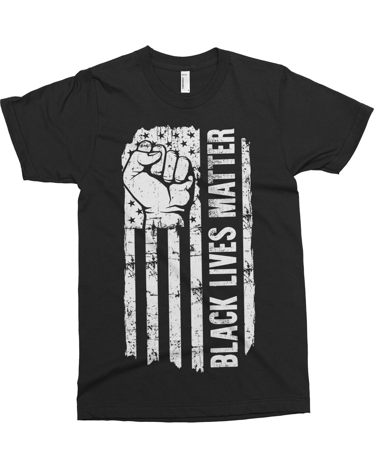 Black Lives Matter American Flag Men s T shirt White Print 4XL